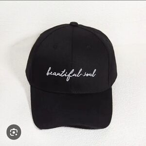 Vibrant Black Cap  Embroidered Text "Beautiful Soul" In White Cursive Text.